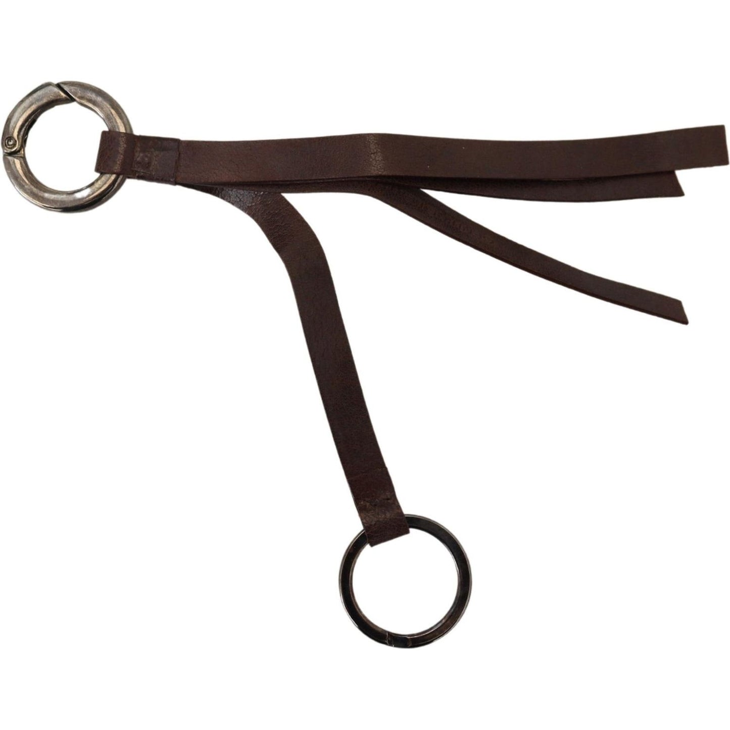 Costume National Brown Leather Silver Tone Metal Keyring Keychain 1728,67345645728,Accessories,Brown,Costume National,Keychains - Other Accessories - Accessories,Keychains - Women - Accessories,leather,Material: Brass,New with tags,Other Accessories - Acc