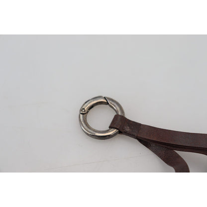 Costume National Brown Leather Silver Tone Metal Keyring Keychain 1728,67345645728,Accessories,Brown,Costume National,Keychains - Other Accessories - Accessories,Keychains - Women - Accessories,leather,Material: Brass,New with tags,Other Accessories - Acc