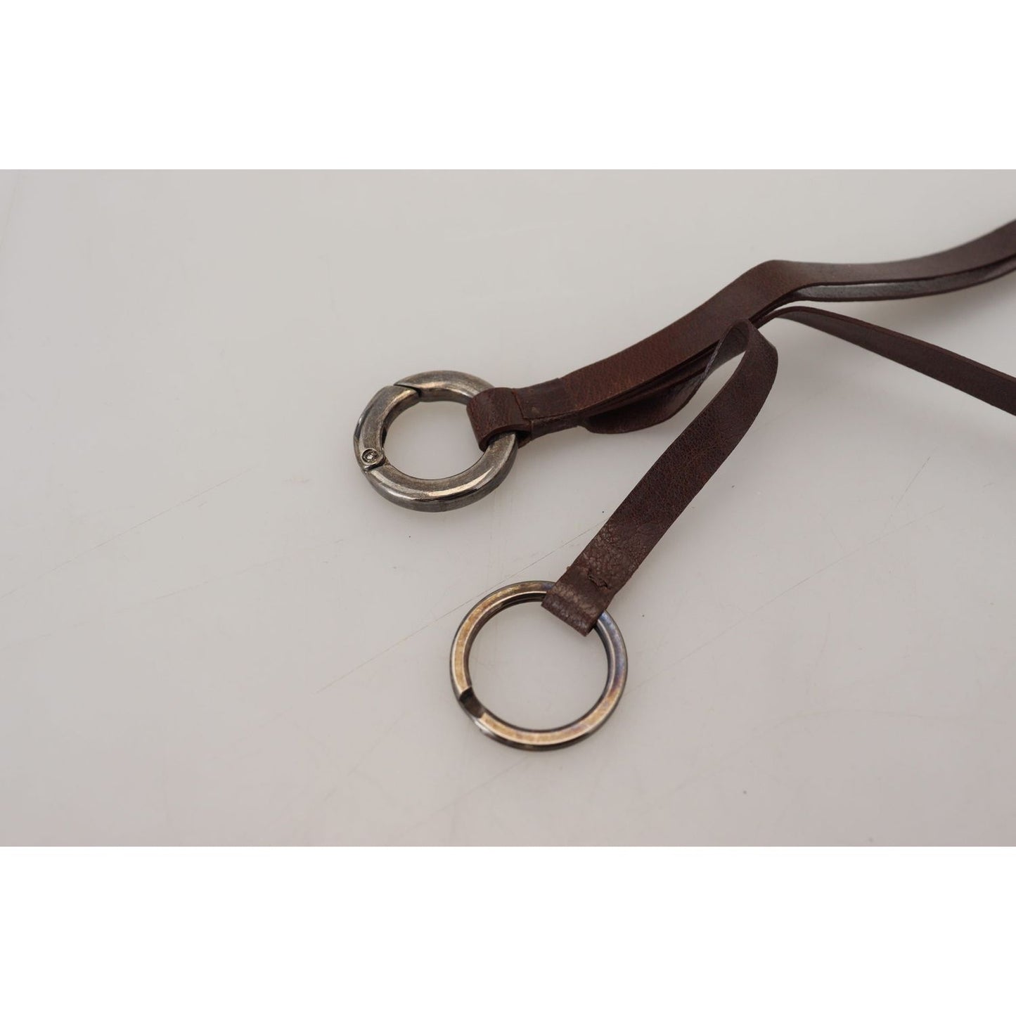 Costume National Brown Leather Silver Tone Metal Keyring Keychain 1728,67345645728,Accessories,Brown,Costume National,Keychains - Other Accessories - Accessories,Keychains - Women - Accessories,leather,Material: Brass,New with tags,Other Accessories - Acc