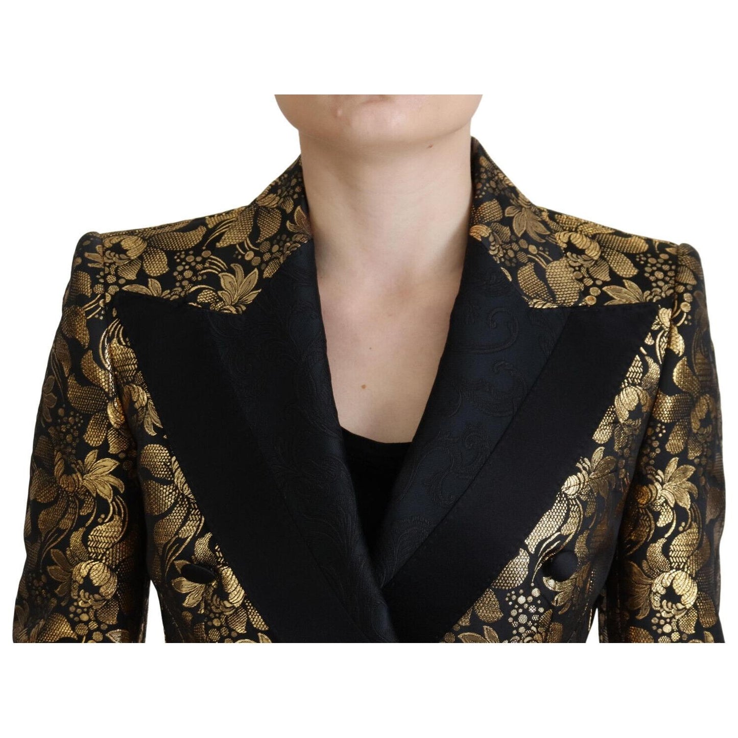 Dolce & Gabbana Elegant Black and Gold Floral Jacket Dolce & Gabbana