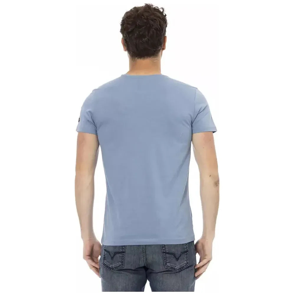 تي شيرت رجالي من القطن باللون الأزرق الفاتح من Trussardi Action
