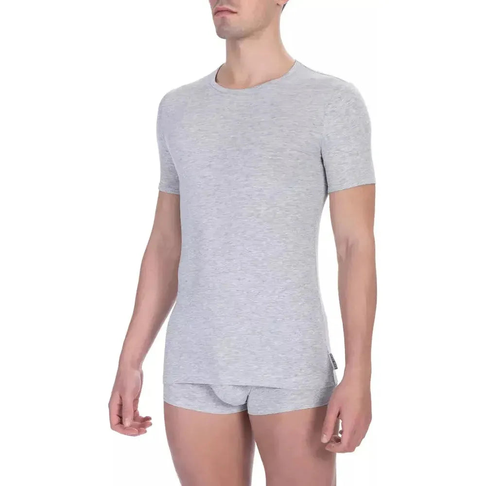 Bikkembergs Gray Cotton Men TShirt Bikkembergs