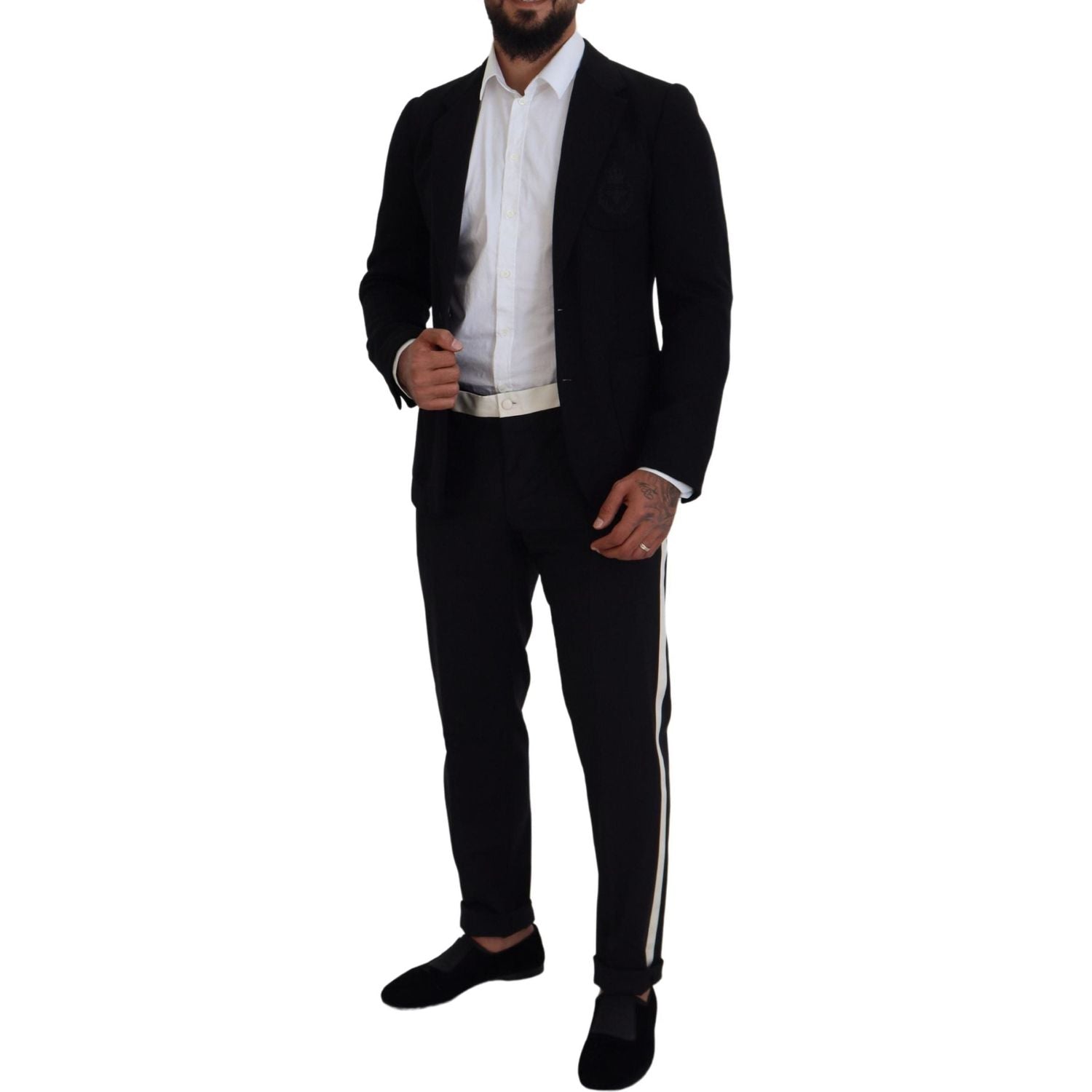 Dolce & Gabbana Black Wool Crown Slim Fit Jacket Blazer