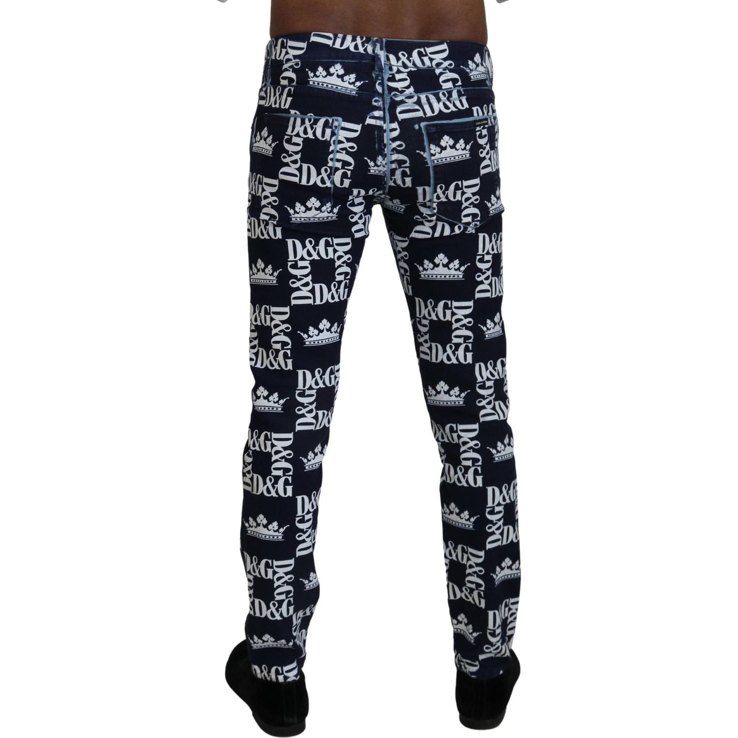 Dolce & Gabbana Elegant Crown Print Denim Pants Dolce & Gabbana