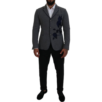 Dolce & Gabbana Gray Wool Roses Slim Fit Jacket Blazer 1728,30% Cupro,34% Acetate,67345645728,Blazers - Men - Clothing,Blazers - Suits & Blazers - Clothing,Clothing,Dolce & Gabbana,Gray,IT44 | XS,IT46 | S,Material: 100% Wool Lining: 36% Rayon,Men,Men - Cl