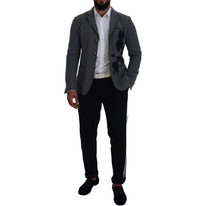 Dolce & Gabbana Gray Wool Roses Slim Fit Jacket Blazer 1728,30% Cupro,34% Acetate,67345645728,Blazers - Men - Clothing,Blazers - Suits & Blazers - Clothing,Clothing,Dolce & Gabbana,Gray,IT44 | XS,IT46 | S,Material: 100% Wool Lining: 36% Rayon,Men,Men - Cl
