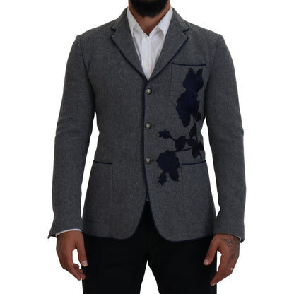 Dolce & Gabbana Gray Wool Roses Slim Fit Jacket Blazer 1728,30% Cupro,34% Acetate,67345645728,Blazers - Men - Clothing,Blazers - Suits & Blazers - Clothing,Clothing,Dolce & Gabbana,Gray,IT44 | XS,IT46 | S,Material: 100% Wool Lining: 36% Rayon,Men,Men - Cl