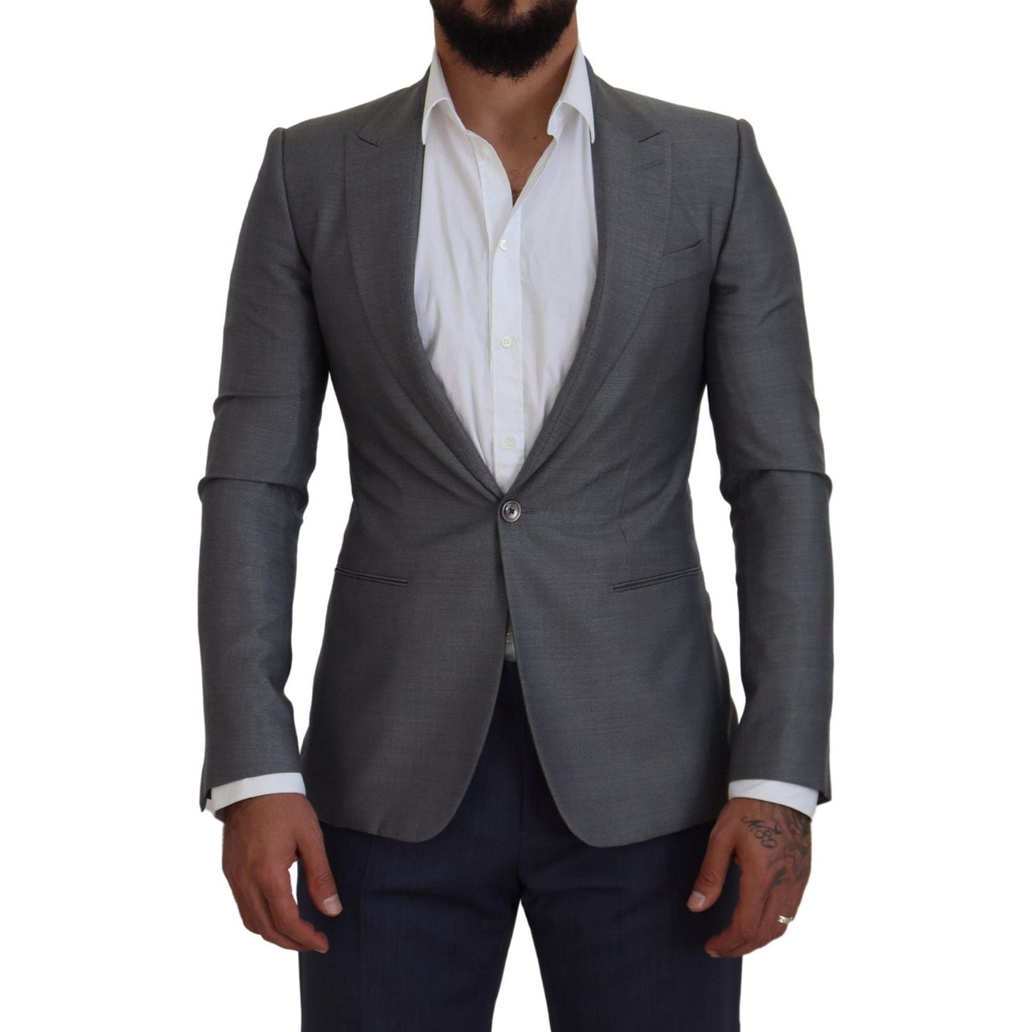 Dolce & Gabbana Gray Wool Silk Slim Fit Jacket Blazer 1728,2% PL Lining: 100% Rayon,43% Silk,67345645728,Blazers - Men - Clothing,Blazers - Suits & Blazers - Clothing,Clothing,Dolce & Gabbana,Gray,IT46 | S,Material: 55% Wool,Men,Men - Clothing,New with ta
