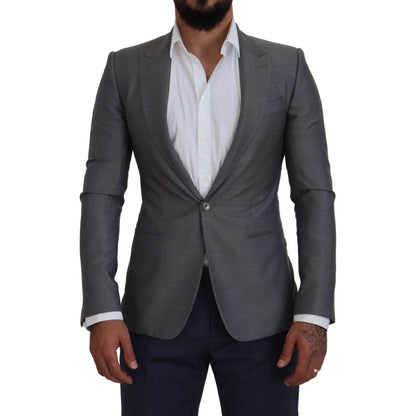Dolce & Gabbana Gray Wool Silk Slim Fit Jacket Blazer 1728,2% PL Lining: 100% Rayon,43% Silk,67345645728,Blazers - Men - Clothing,Blazers - Suits & Blazers - Clothing,Clothing,Dolce & Gabbana,Gray,IT46 | S,Material: 55% Wool,Men,Men - Clothing,New with ta