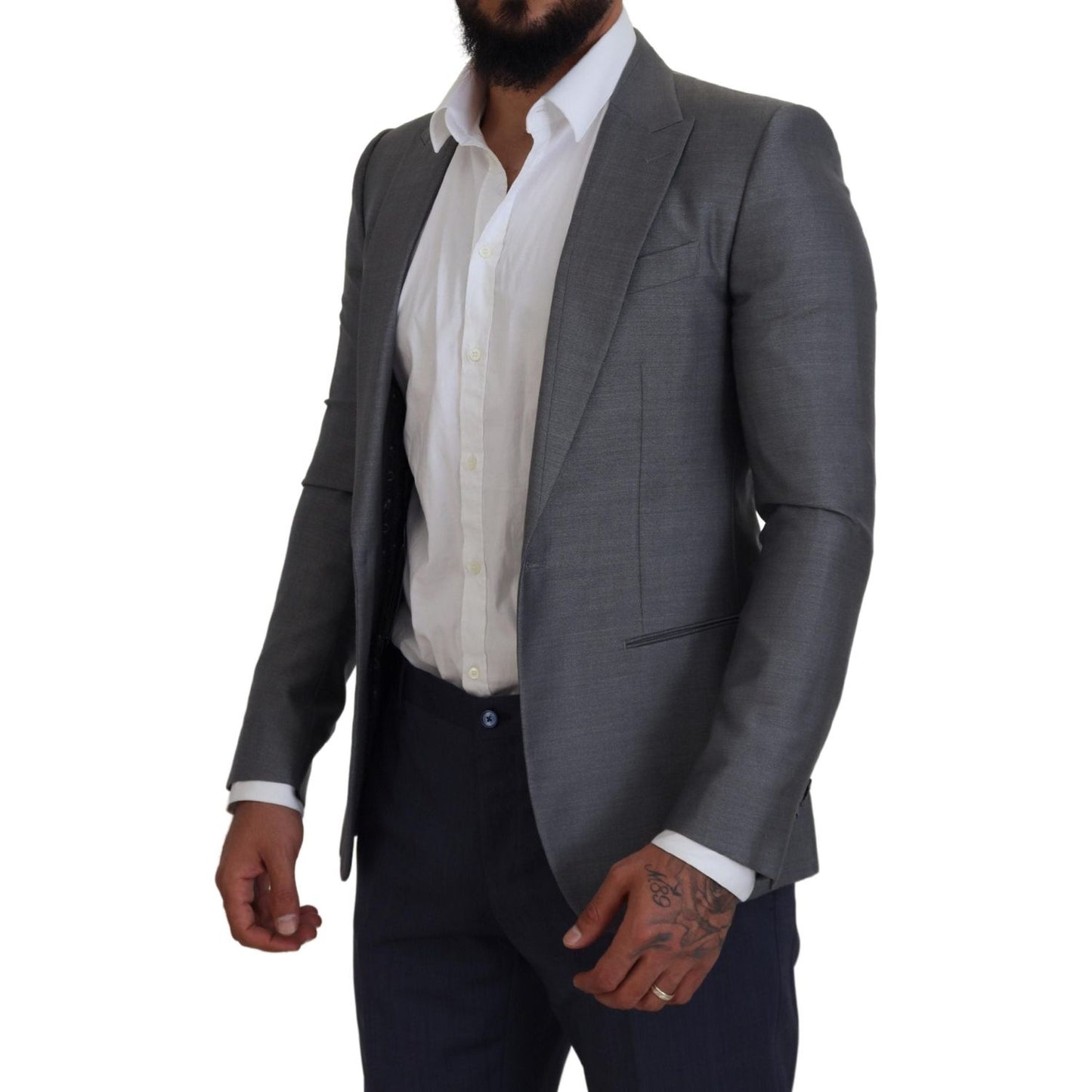 Dolce & Gabbana Gray Wool Silk Slim Fit Jacket Blazer 1728,2% PL Lining: 100% Rayon,43% Silk,67345645728,Blazers - Men - Clothing,Blazers - Suits & Blazers - Clothing,Clothing,Dolce & Gabbana,Gray,IT46 | S,Material: 55% Wool,Men,Men - Clothing,New with ta