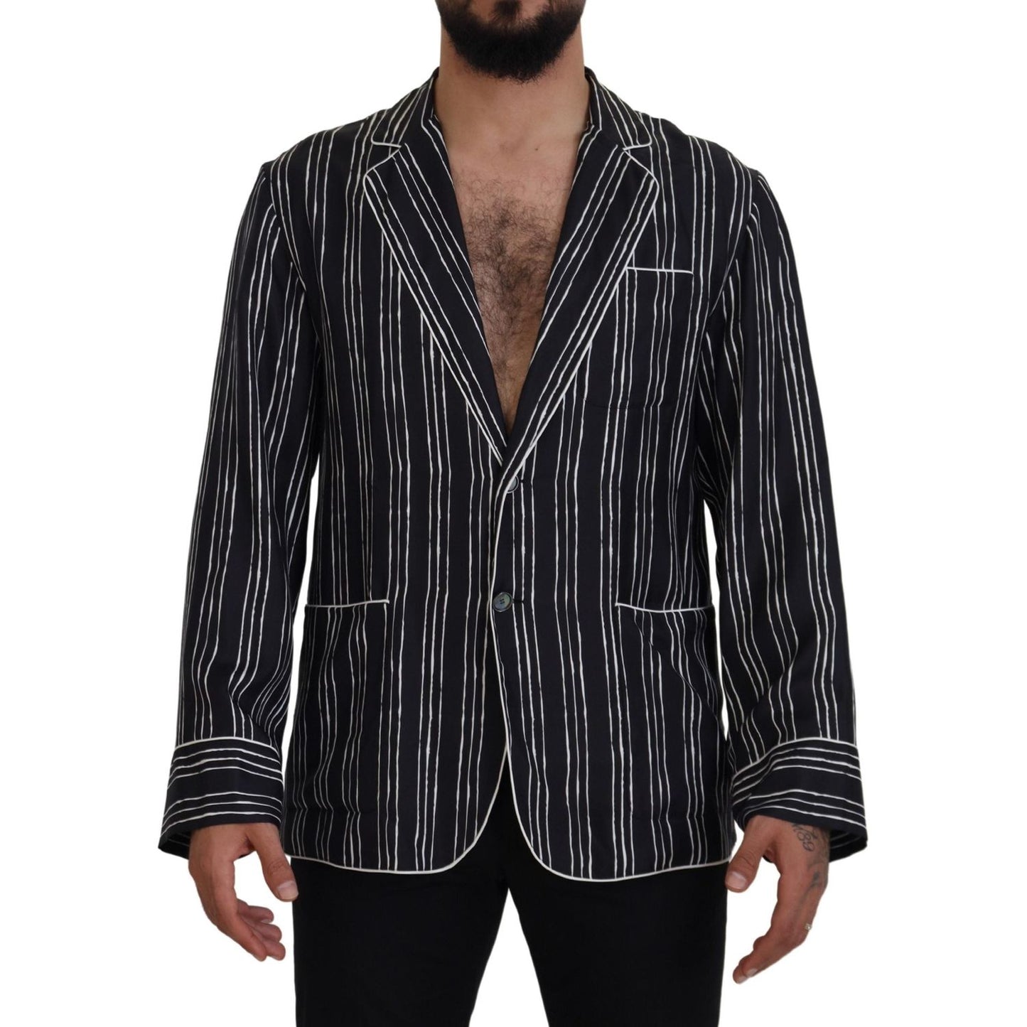 Dolce & Gabbana Blue Striped Silk Pajama Shirt Jacket 1728,67345645728,Blazers - Men - Clothing,Blue,Clothing,Dolce & Gabbana,IT4 | S,Material: 100% Silk,Men,Men - Clothing,New with tags,Sleepwear - Clothing,Tops - Sleepwear - Clothing