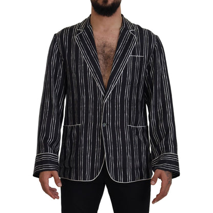 Dolce & Gabbana Blue Striped Silk Pajama Shirt Jacket 1728,67345645728,Blazers - Men - Clothing,Blue,Clothing,Dolce & Gabbana,IT4 | S,Material: 100% Silk,Men,Men - Clothing,New with tags,Sleepwear - Clothing,Tops - Sleepwear - Clothing