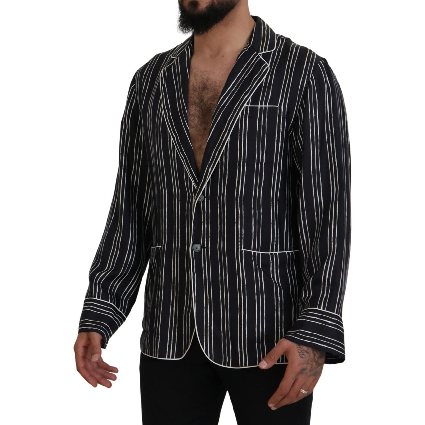 Dolce & Gabbana Blue Striped Silk Pajama Shirt Jacket 1728,67345645728,Blazers - Men - Clothing,Blue,Clothing,Dolce & Gabbana,IT4 | S,Material: 100% Silk,Men,Men - Clothing,New with tags,Sleepwear - Clothing,Tops - Sleepwear - Clothing