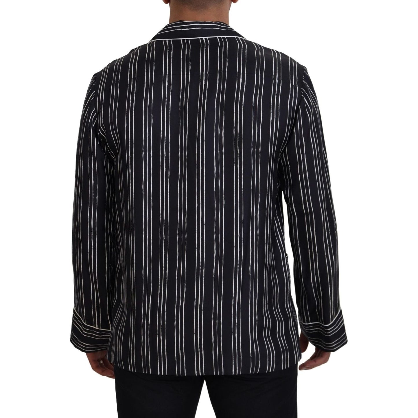 Dolce & Gabbana Blue Striped Silk Pajama Shirt Jacket 1728,67345645728,Blazers - Men - Clothing,Blue,Clothing,Dolce & Gabbana,IT4 | S,Material: 100% Silk,Men,Men - Clothing,New with tags,Sleepwear - Clothing,Tops - Sleepwear - Clothing