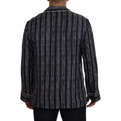Dolce & Gabbana Blue Striped Silk Pajama Shirt Jacket 1728,67345645728,Blazers - Men - Clothing,Blue,Clothing,Dolce & Gabbana,IT4 | S,Material: 100% Silk,Men,Men - Clothing,New with tags,Sleepwear - Clothing,Tops - Sleepwear - Clothing