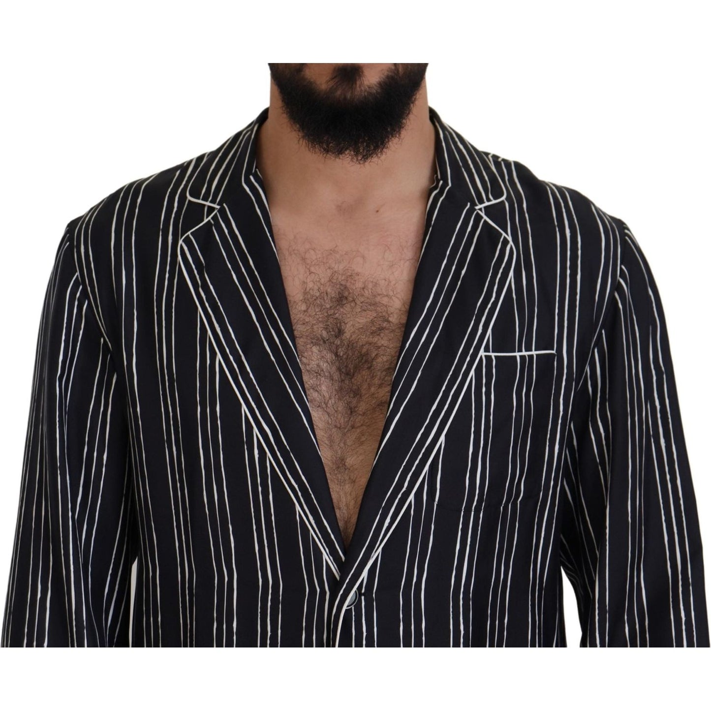 Dolce & Gabbana Blue Striped Silk Pajama Shirt Jacket 1728,67345645728,Blazers - Men - Clothing,Blue,Clothing,Dolce & Gabbana,IT4 | S,Material: 100% Silk,Men,Men - Clothing,New with tags,Sleepwear - Clothing,Tops - Sleepwear - Clothing