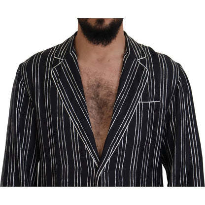 Dolce & Gabbana Blue Striped Silk Pajama Shirt Jacket 1728,67345645728,Blazers - Men - Clothing,Blue,Clothing,Dolce & Gabbana,IT4 | S,Material: 100% Silk,Men,Men - Clothing,New with tags,Sleepwear - Clothing,Tops - Sleepwear - Clothing