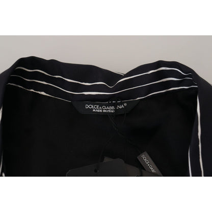 Dolce & Gabbana Blue Striped Silk Pajama Shirt Jacket 1728,67345645728,Blazers - Men - Clothing,Blue,Clothing,Dolce & Gabbana,IT4 | S,Material: 100% Silk,Men,Men - Clothing,New with tags,Sleepwear - Clothing,Tops - Sleepwear - Clothing