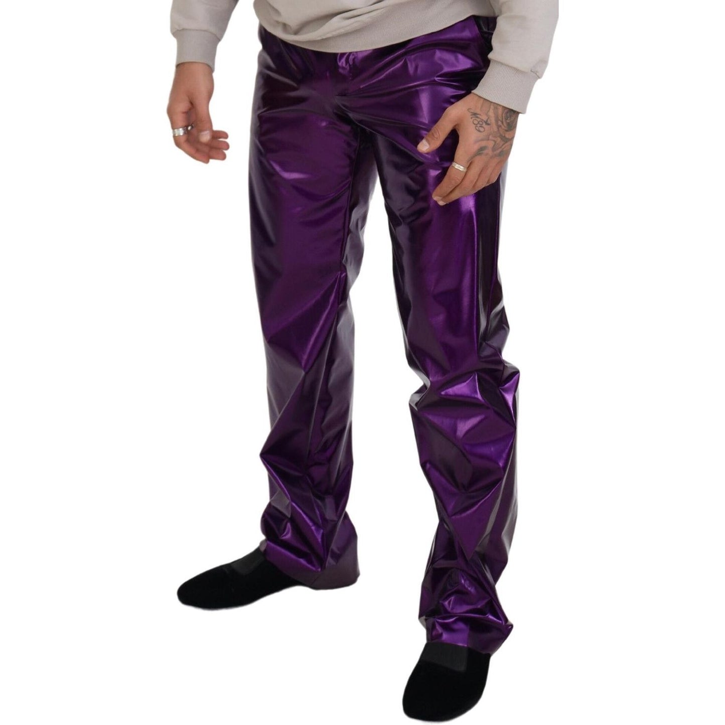 Dolce & Gabbana Elegant Shining Purple Straight Fit Pants Dolce & Gabbana