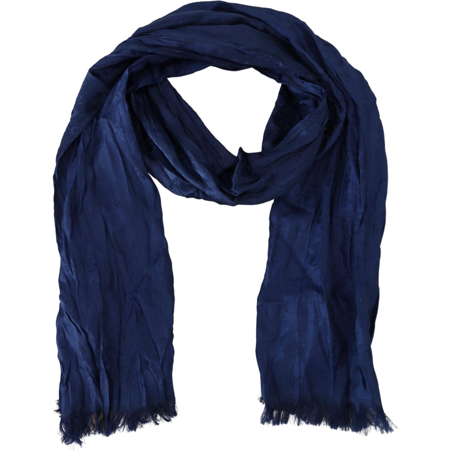 Costume National Elegant Silk Fringe Scarf in Chic Blue Costume National