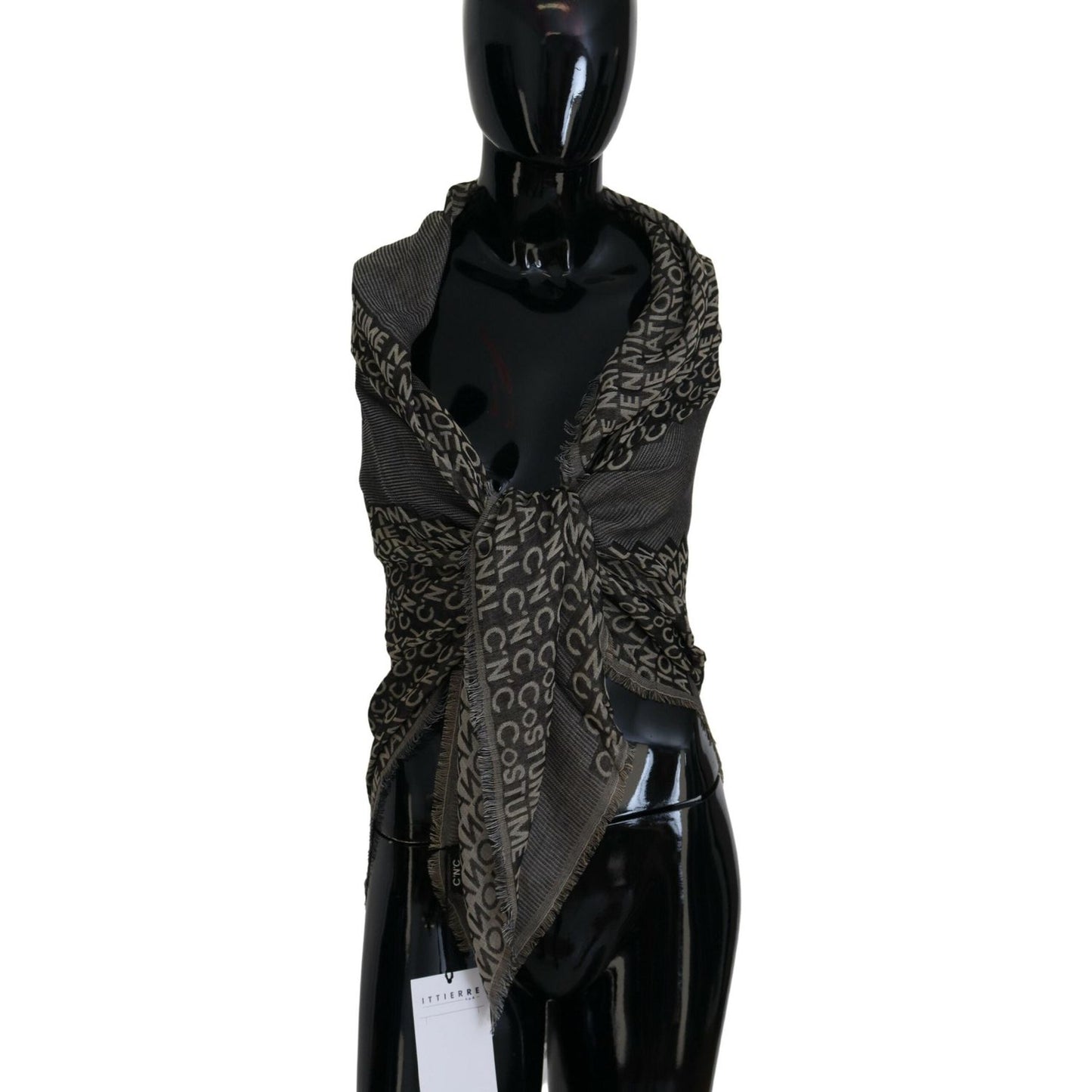 Costume National Gray Logo Knit Neck Wrap Shawl Scarf 1728,67345645728,Accessories,Costume National,Material: 97% Viscose 3% Silk,New with tags,Scarves - Accessories,Scarves - Scarves - Accessories,Scarves - Women - Accessories,Women,Women - Accessories