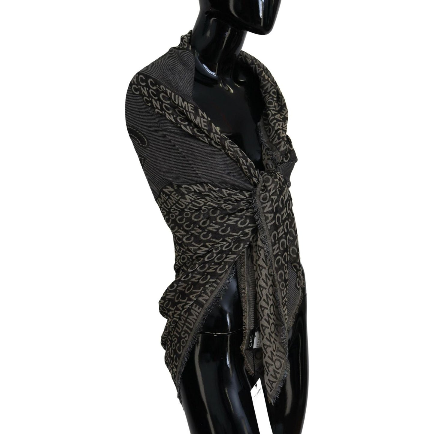 Costume National Gray Logo Knit Neck Wrap Shawl Scarf 1728,67345645728,Accessories,Costume National,Material: 97% Viscose 3% Silk,New with tags,Scarves - Accessories,Scarves - Scarves - Accessories,Scarves - Women - Accessories,Women,Women - Accessories