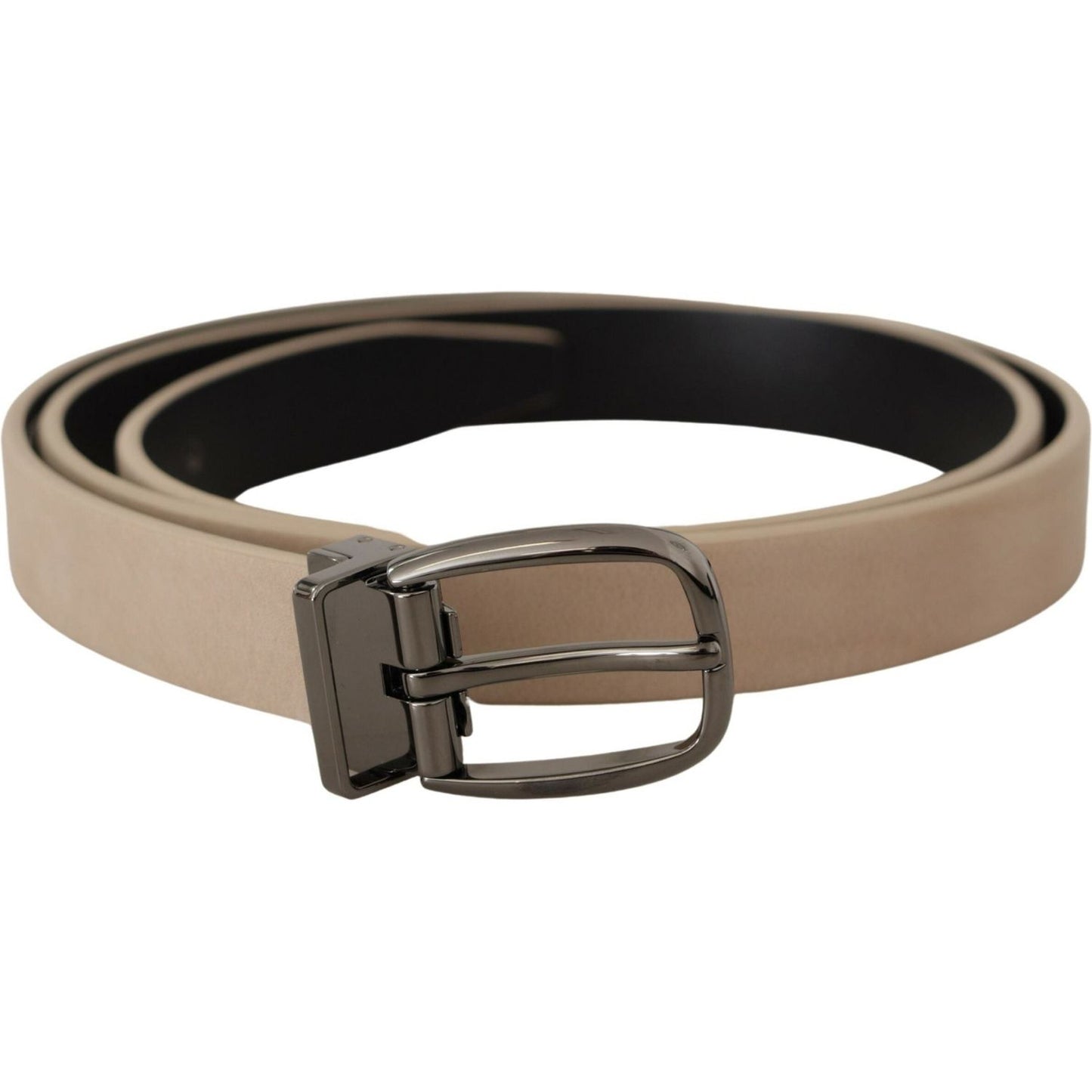 Dolce & Gabbana Elegant Beige Leather Belt with Silver Tone Buckle Dolce & Gabbana