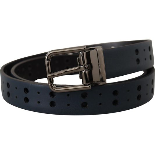 Dolce & Gabbana Elegant Blue Leather Belt with Metal Buckle Dolce & Gabbana