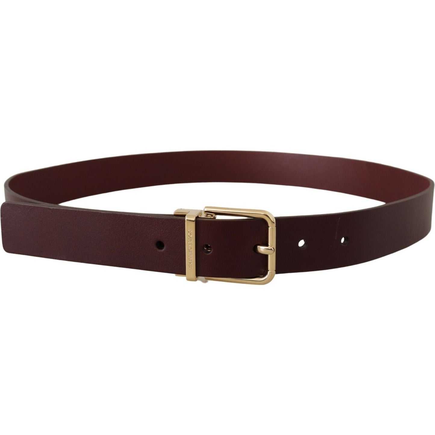 Dolce & Gabbana Elegant Maroon Leather Belt with Gold Buckle Dolce & Gabbana