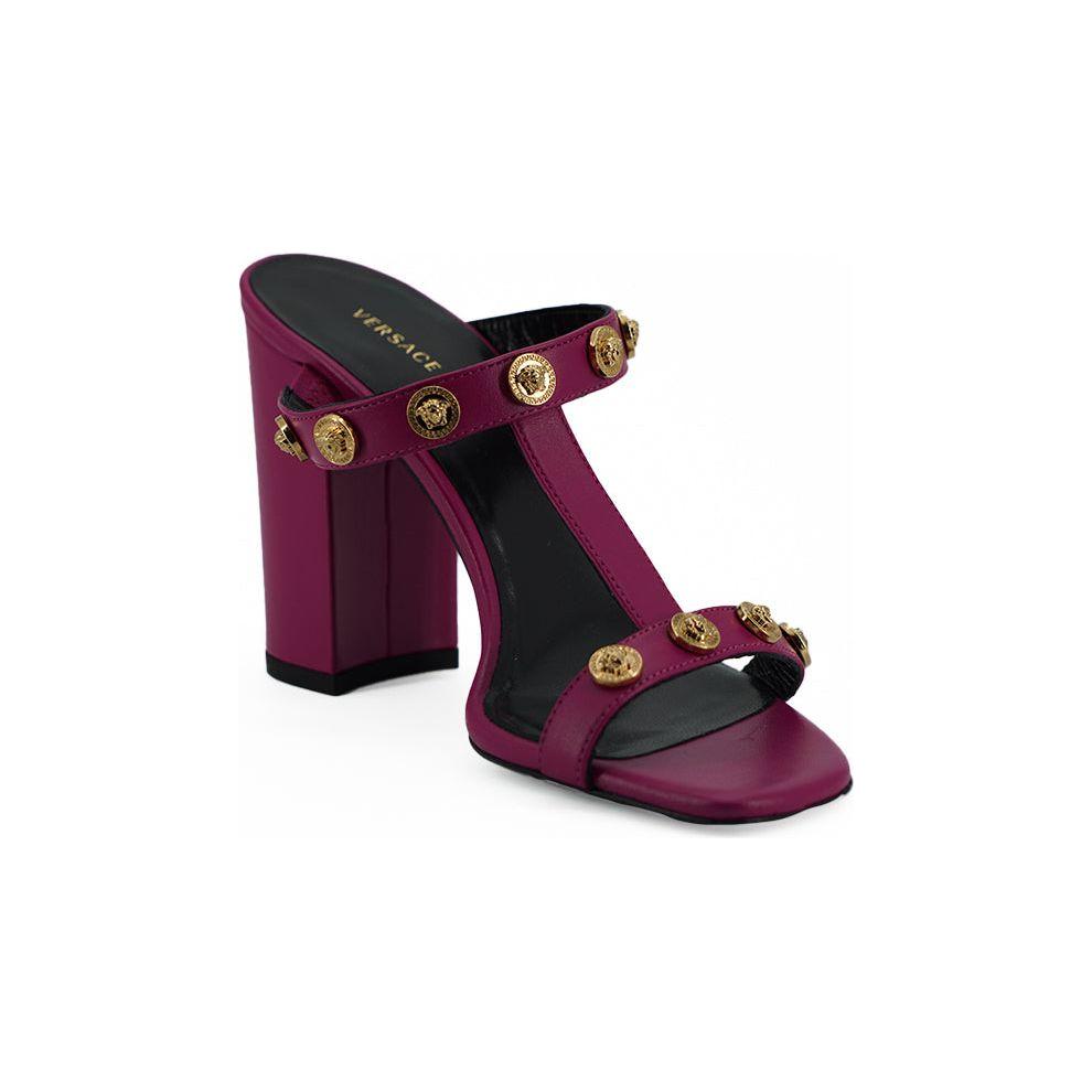 Versace Elegant Purple Calf Leather High Sandals Versace