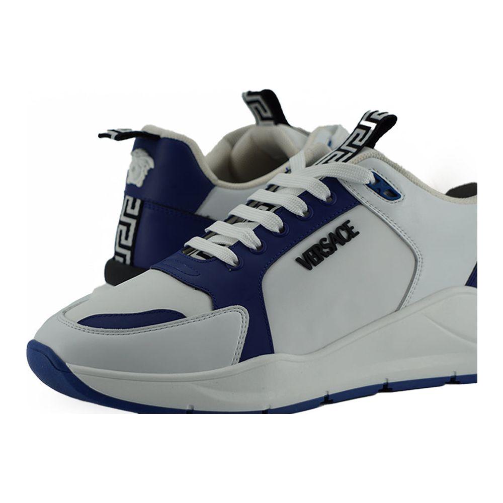 Versace Elegant Blue and White Leather Sneakers Versace