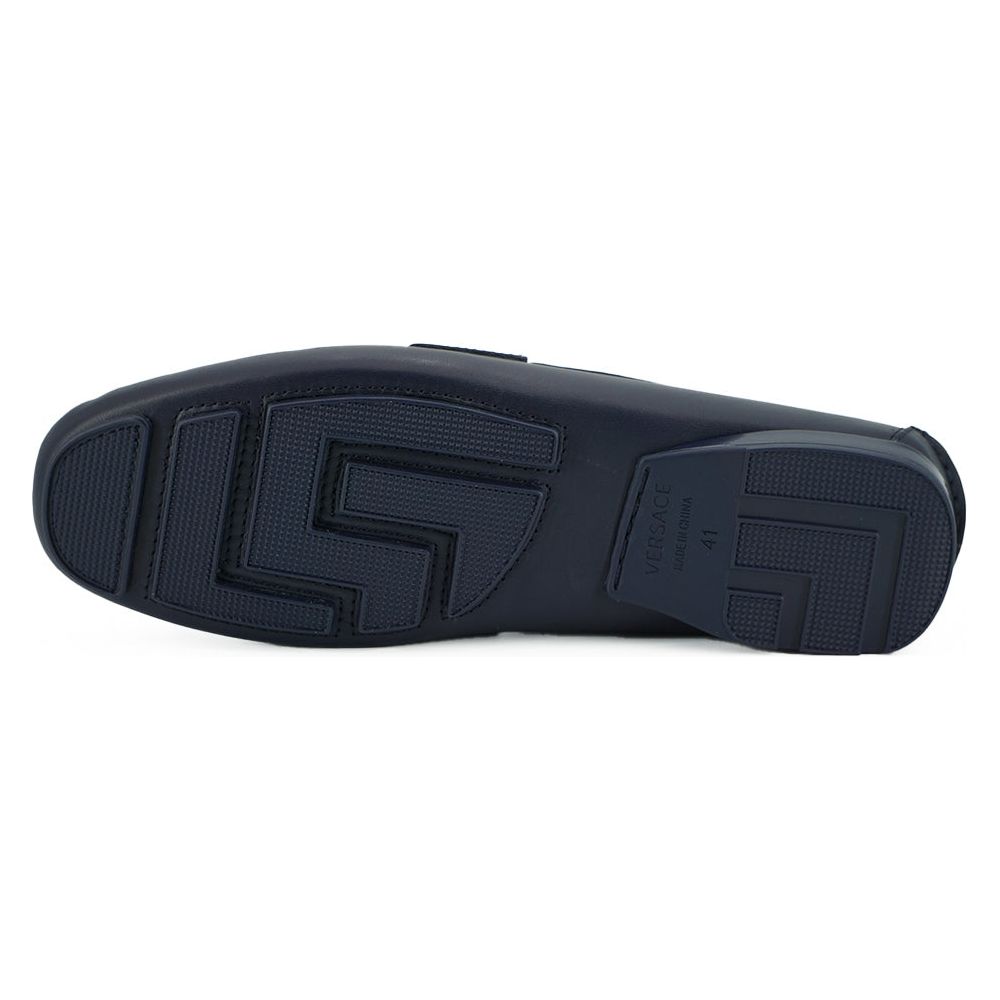 Versace Elegant Navy Blue Calf Leather Loafers Versace