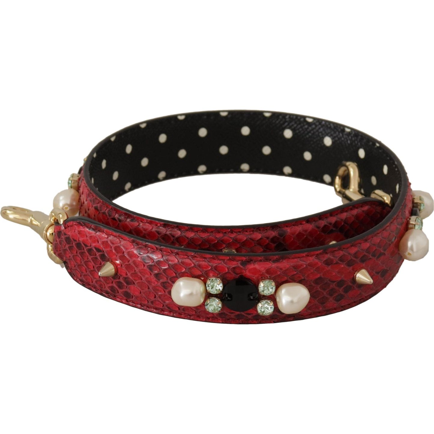 Dolce & Gabbana Red Exotic Leather Crystals Bag Shoulder Strap 1728,67345645728,Bags,Dolce & Gabbana,Leather Accessories - Women - Bags,Material: 100% Python Leather,New with tags,Red,Shoulder Straps - Bags,Women,Women - Bags