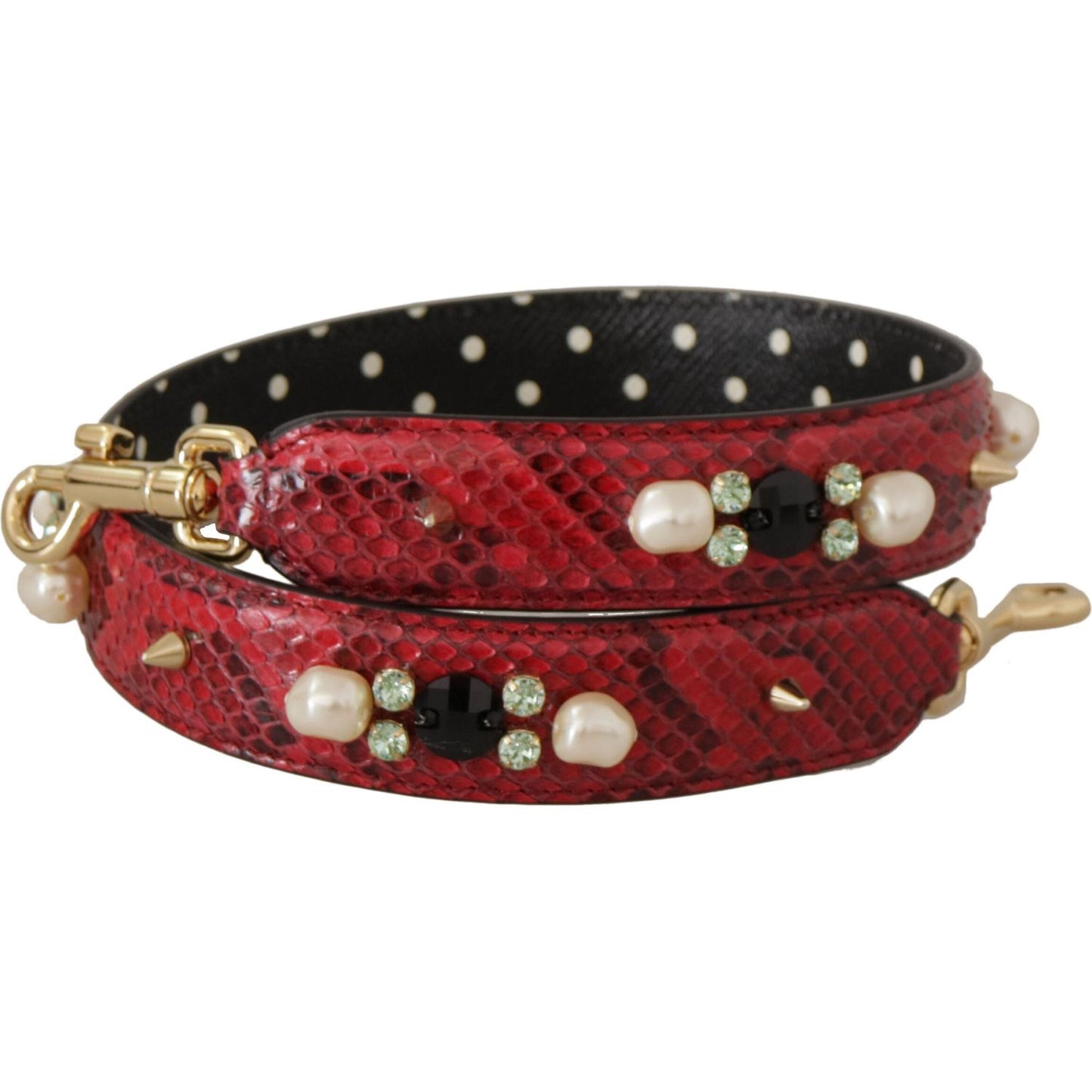 Dolce & Gabbana Red Exotic Leather Crystals Bag Shoulder Strap 1728,67345645728,Bags,Dolce & Gabbana,Leather Accessories - Women - Bags,Material: 100% Python Leather,New with tags,Red,Shoulder Straps - Bags,Women,Women - Bags
