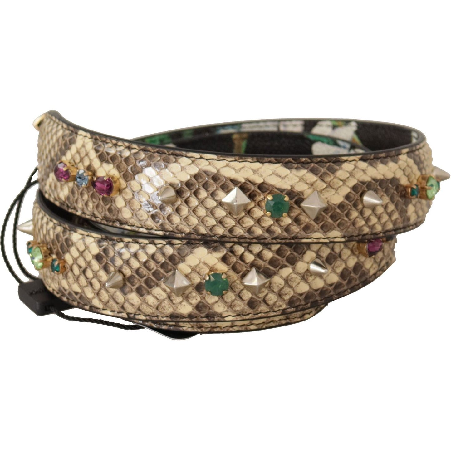Dolce & Gabbana Beige Exotic Leather Crystals Reversible Shoulder Strap 1728,67345645728,Bags,Beige,Dolce & Gabbana,Leather Accessories - Women - Bags,Material: 100% Python Leather,New with tags,Shoulder Straps - Bags,Women,Women - Bags