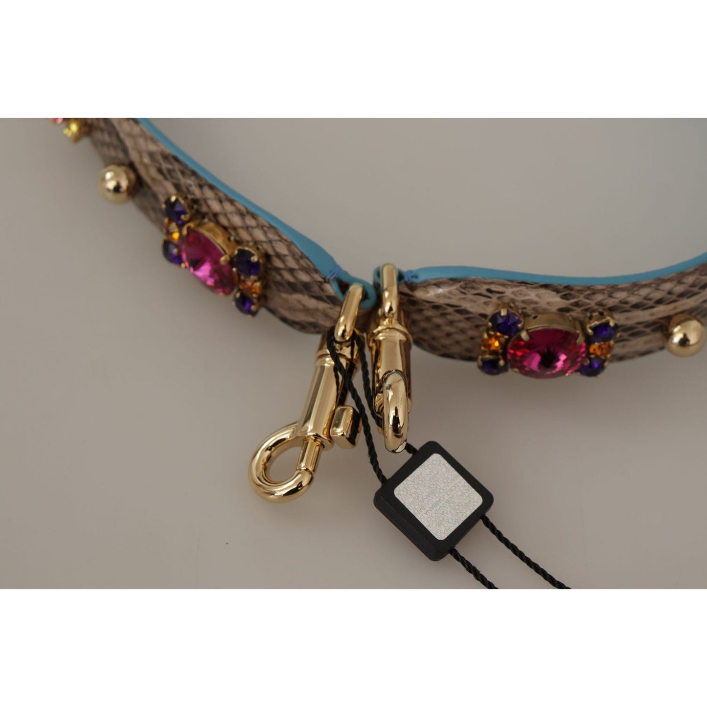 Dolce & Gabbana Brown Exotic Leather Crystals Shoulder Strap 1728,67345645728,Bags,Brown,Dolce & Gabbana,Leather Accessories - Women - Bags,Material: 100% Python Leather,New with tags,Shoulder Straps - Bags,Women,Women - Bags