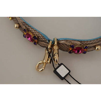 Dolce & Gabbana Brown Exotic Leather Crystals Shoulder Strap 1728,67345645728,Bags,Brown,Dolce & Gabbana,Leather Accessories - Women - Bags,Material: 100% Python Leather,New with tags,Shoulder Straps - Bags,Women,Women - Bags
