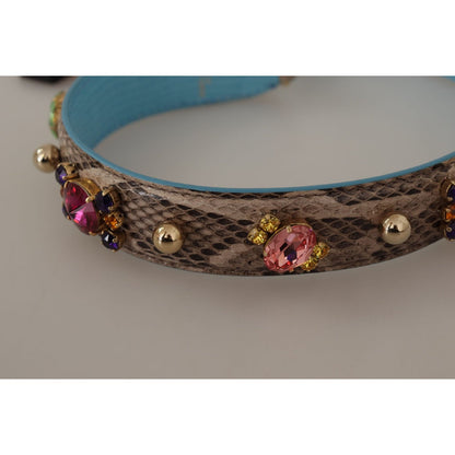 Dolce & Gabbana Brown Exotic Leather Crystals Shoulder Strap 1728,67345645728,Bags,Brown,Dolce & Gabbana,Leather Accessories - Women - Bags,Material: 100% Python Leather,New with tags,Shoulder Straps - Bags,Women,Women - Bags