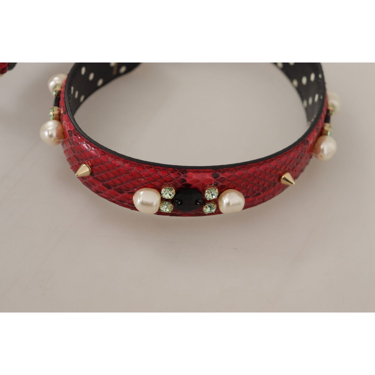 Dolce & Gabbana Red Python Leather Crystals Reversible Shoulder Strap1728,67345645728,Bags,Dolce & Gabbana,Leather Accessories - Women - Bags,Material: 100% Python Leather,New with tags,Red,Shoulder Straps - Bags,Women,Women - Bags