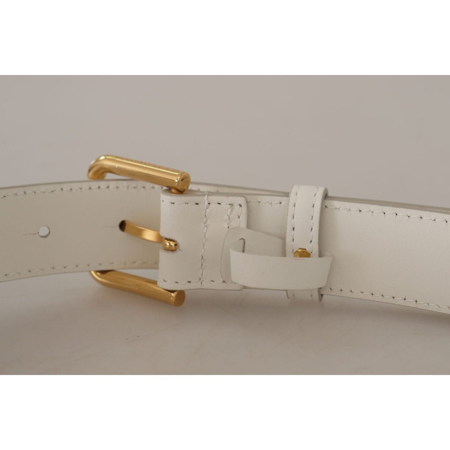 Dolce & Gabbana Chic White Leather Belt with Gold Engraved Buckle Dolce & Gabbana