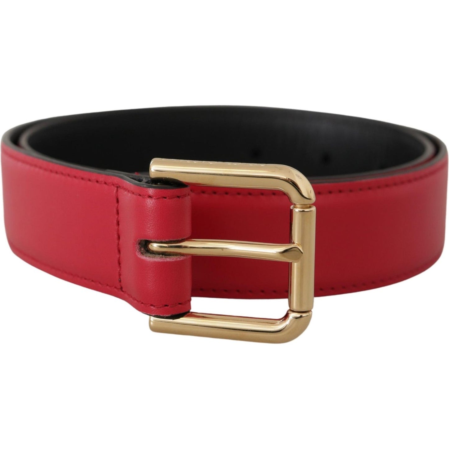 Dolce & Gabbana Elegant Red Leather Belt with Gold-Tone Buckle Dolce & Gabbana