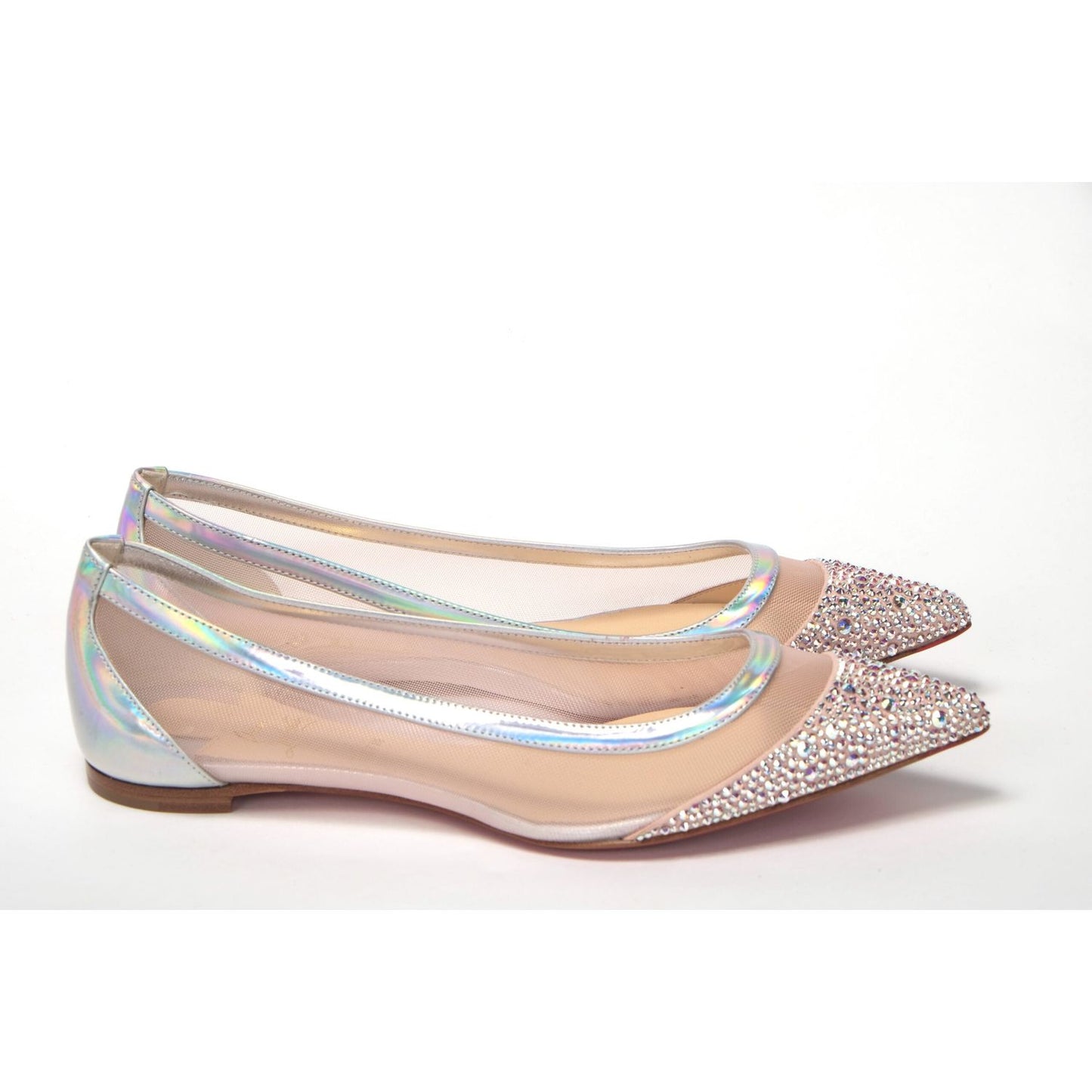 Christian Louboutin Silver Rose Flat Point Crystals Toe Shoe Christian Louboutin