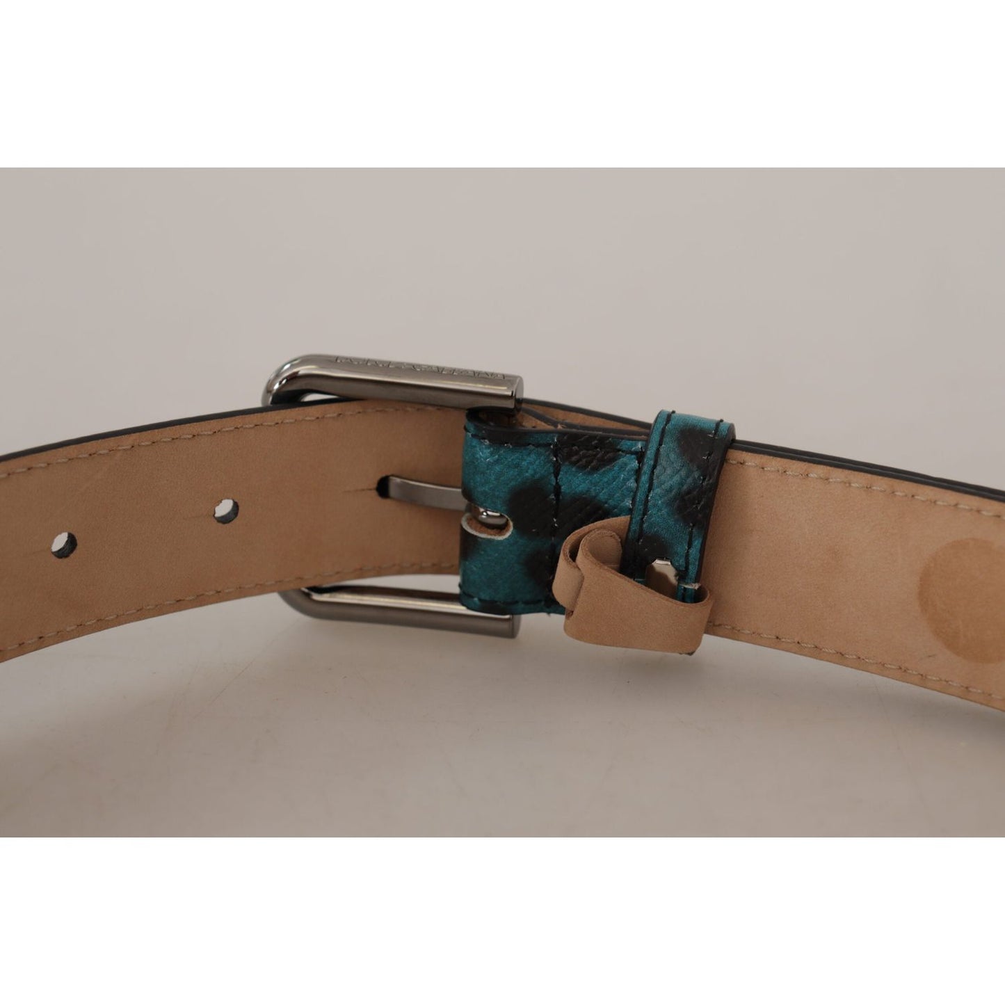 Dolce & Gabbana Engraved Logo Leather Belt in Blue Green Dolce & Gabbana