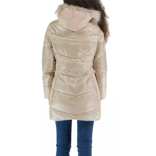 Yes Zee Elegant Beige Padded Jacket with Fur Hood Yes Zee