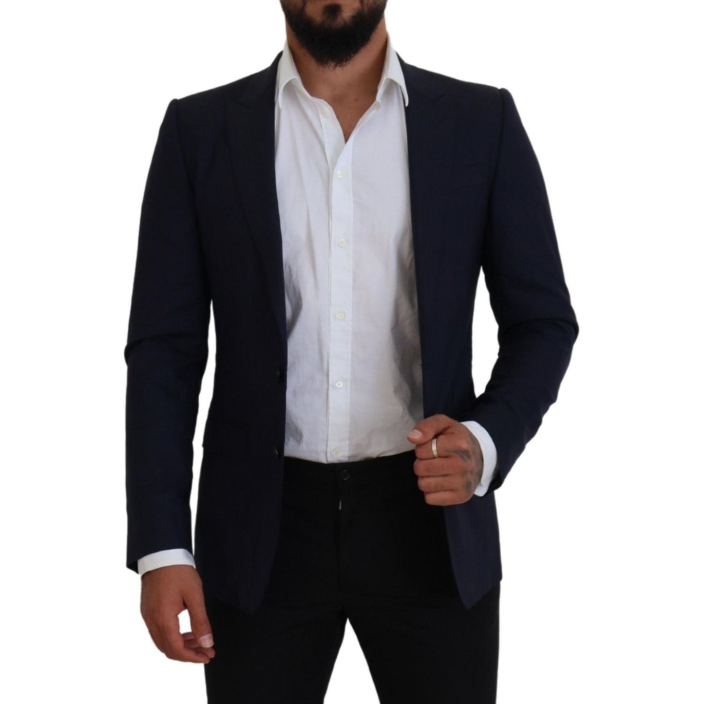 Dolce & Gabbana Blue Wool Slim Fit Formal Coat Blazer 1728,4% Silk,67345645728,Blazers - Men - Clothing,Blazers - Suits & Blazers - Clothing,Blue,Clothing,Dolce & Gabbana,IT46 | S,Material: 96% Wool,Men,Men - Clothing,New with tags,Suits & Blazers - Cloth