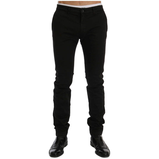 GF Ferre Black Cotton Stretch Chinos Pants GF Ferre