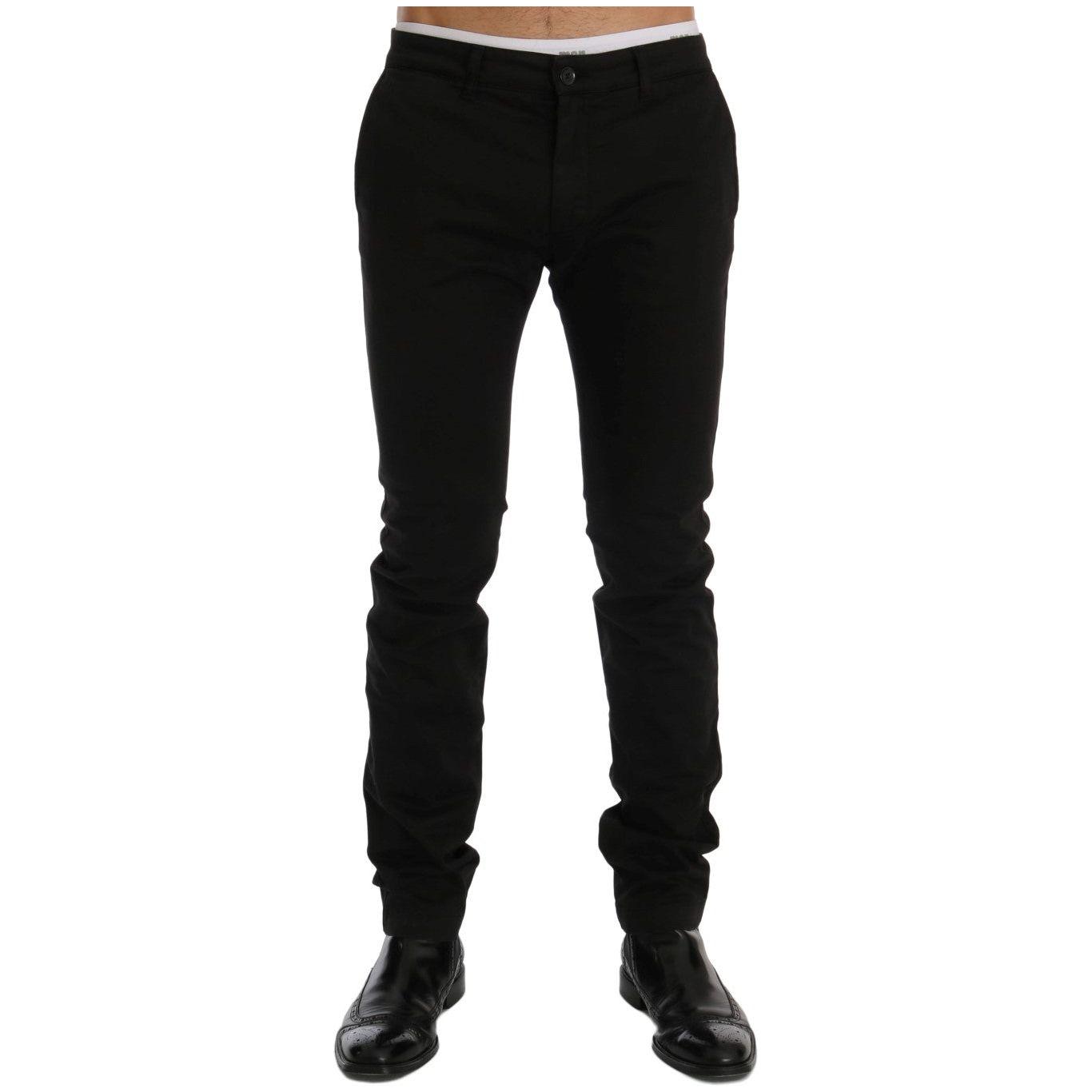 GF Ferre Elegant Slim Fit Black Cotton Trousers Jeans & Pants GF Ferre