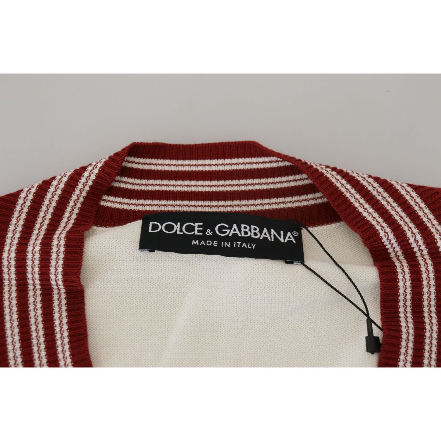 Dolce & Gabbana Off White Silk Cotton V-Neck Sweater Dolce & Gabbana