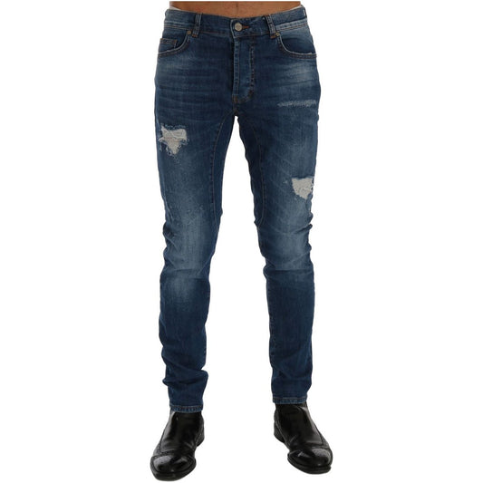 Frankie Morello Chic Slim Fit Blue Distressed Jeans Frankie Morello