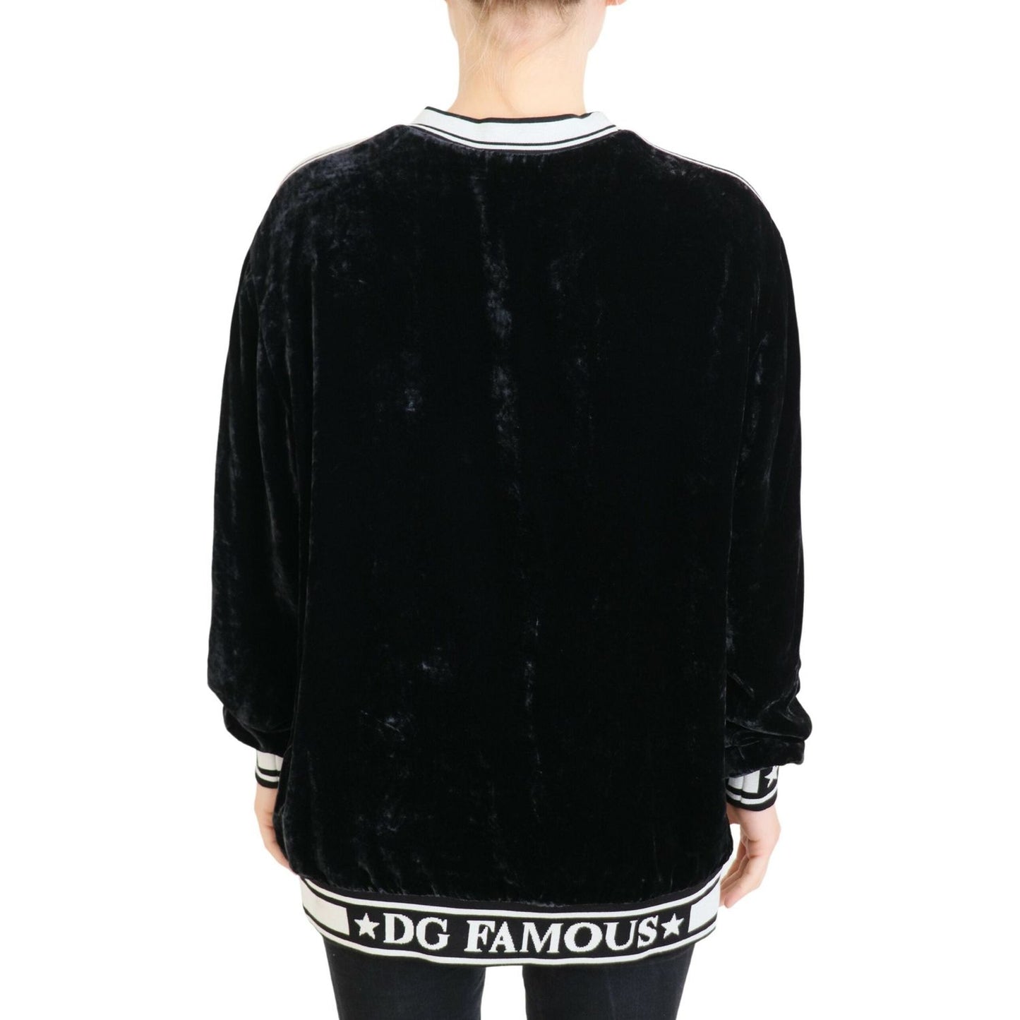 Dolce & Gabbana Black Velvet Crewneck Pullover Sweater 1728,67345645728,82% Viscose (velvet),Black,Clothing,Dolce & Gabbana,IT38|XS,IT40 | M,Material: 18% Silk,New with tags,Sweaters - Clothing,Sweaters - Women - Clothing,Sweatshirts - Sweaters - Clothing